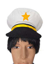 Load image into Gallery viewer, white cap with star and gold ribbon, black visor