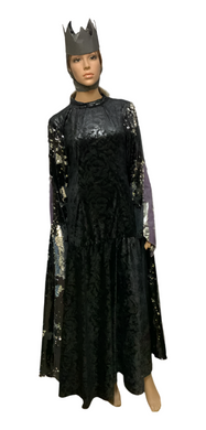 Maleficent costume with a black glittery gown and a headdress resembling Maleficent's crown.