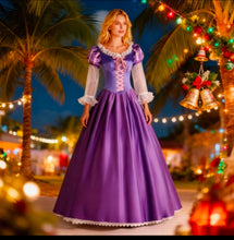 Load image into Gallery viewer, purple gown made of satin, polyester and laces