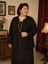 Load image into Gallery viewer, Elegant Black Fringed Textured Formal Evening Outerwear Ensemble